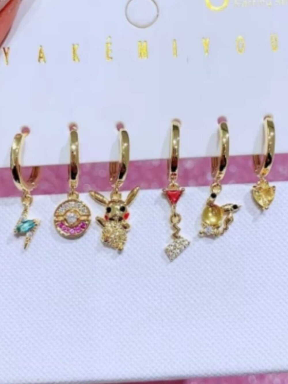 14K Gold Plated Pokémon Pikachu Dangling Mismatched Earrings Set